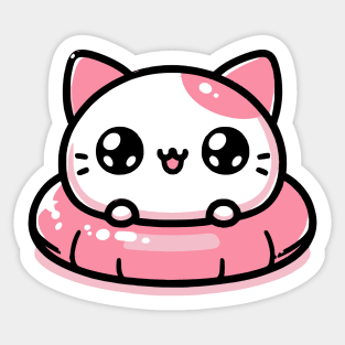 Kawaii Cat on a Pool Float Sticker